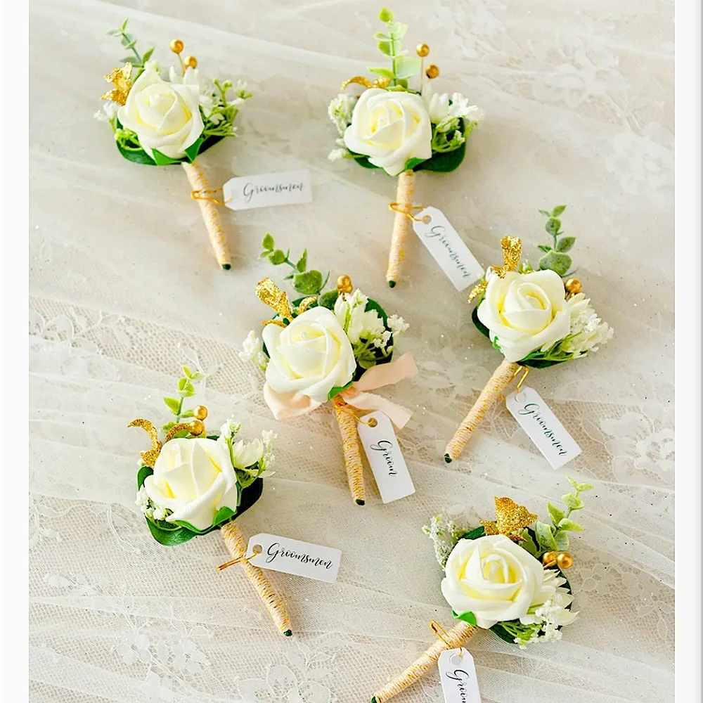 Classic White Boutonniere with Yellow Accents - Picture 1 of 7